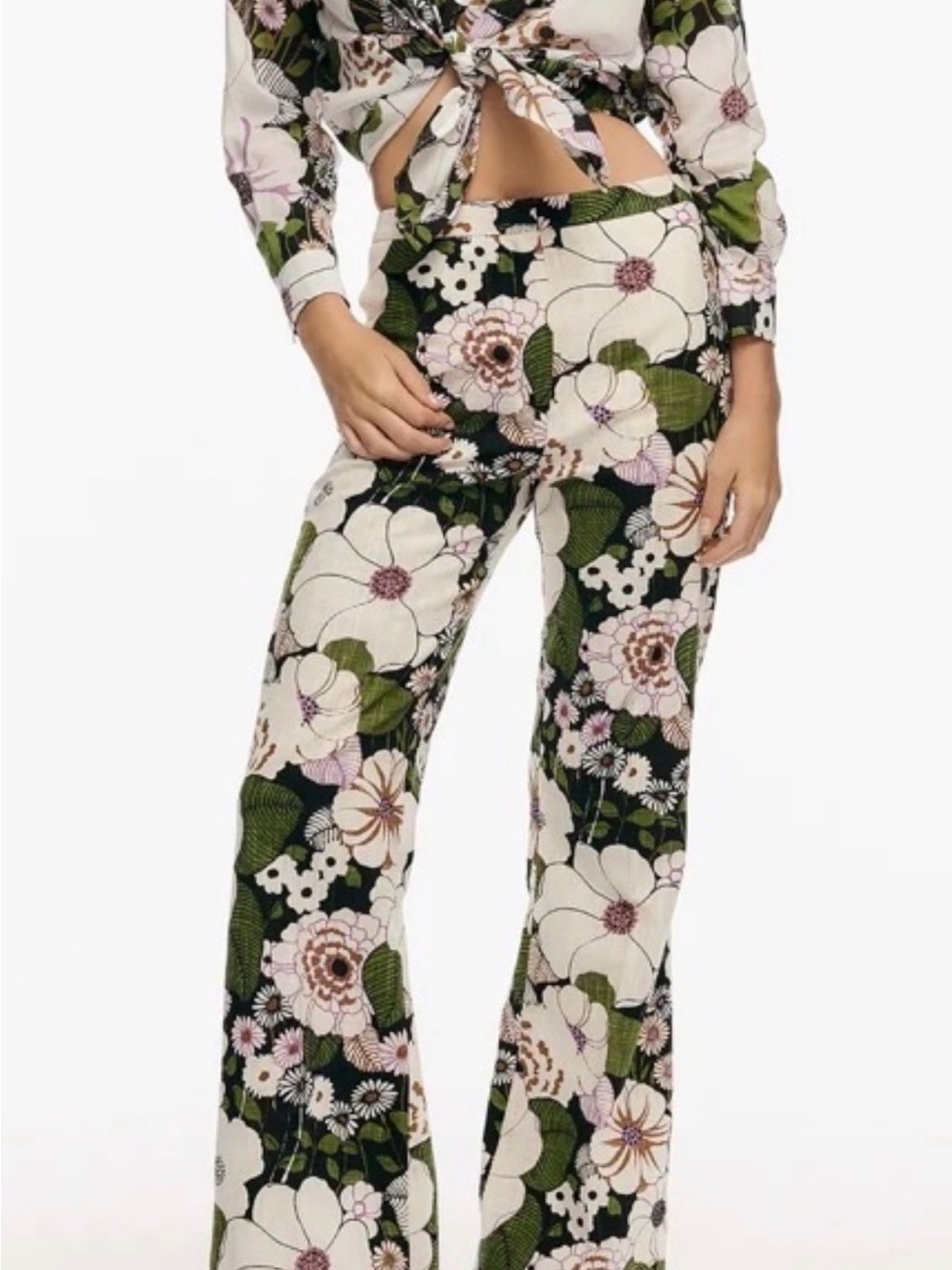 Maja Floral Wide-Leg Pants in Black & Cream